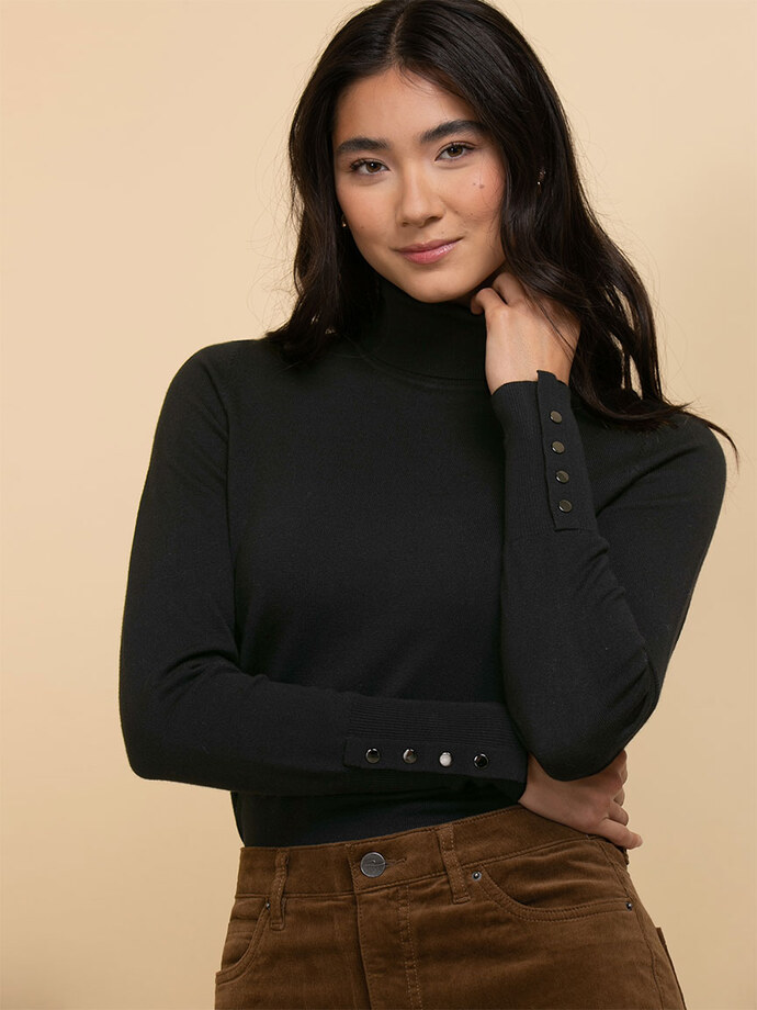 Turtleneck Sweater with Rivet Cuffs Image 1