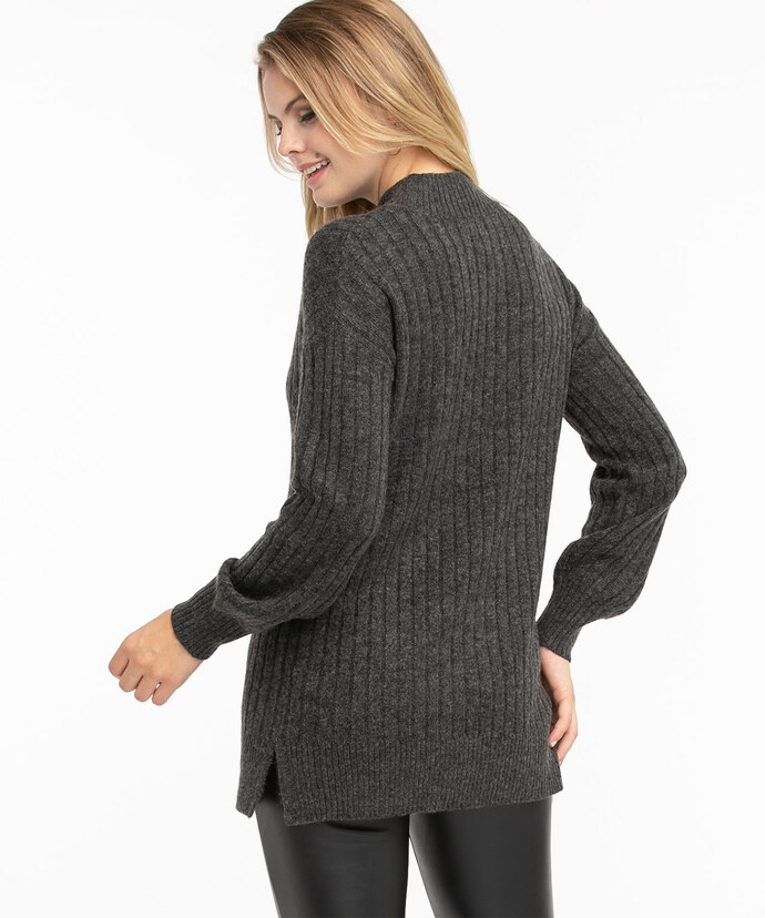 Ribbed Mock Neck Tunic Sweater Image 3
