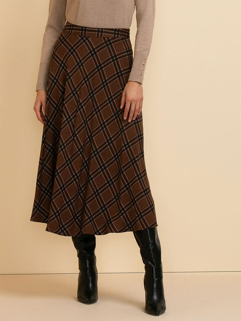 Midi Circle Skirt in Printed Plaid