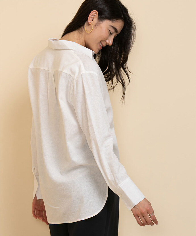 Oversized Linen Button-Front Shirt Image 5
