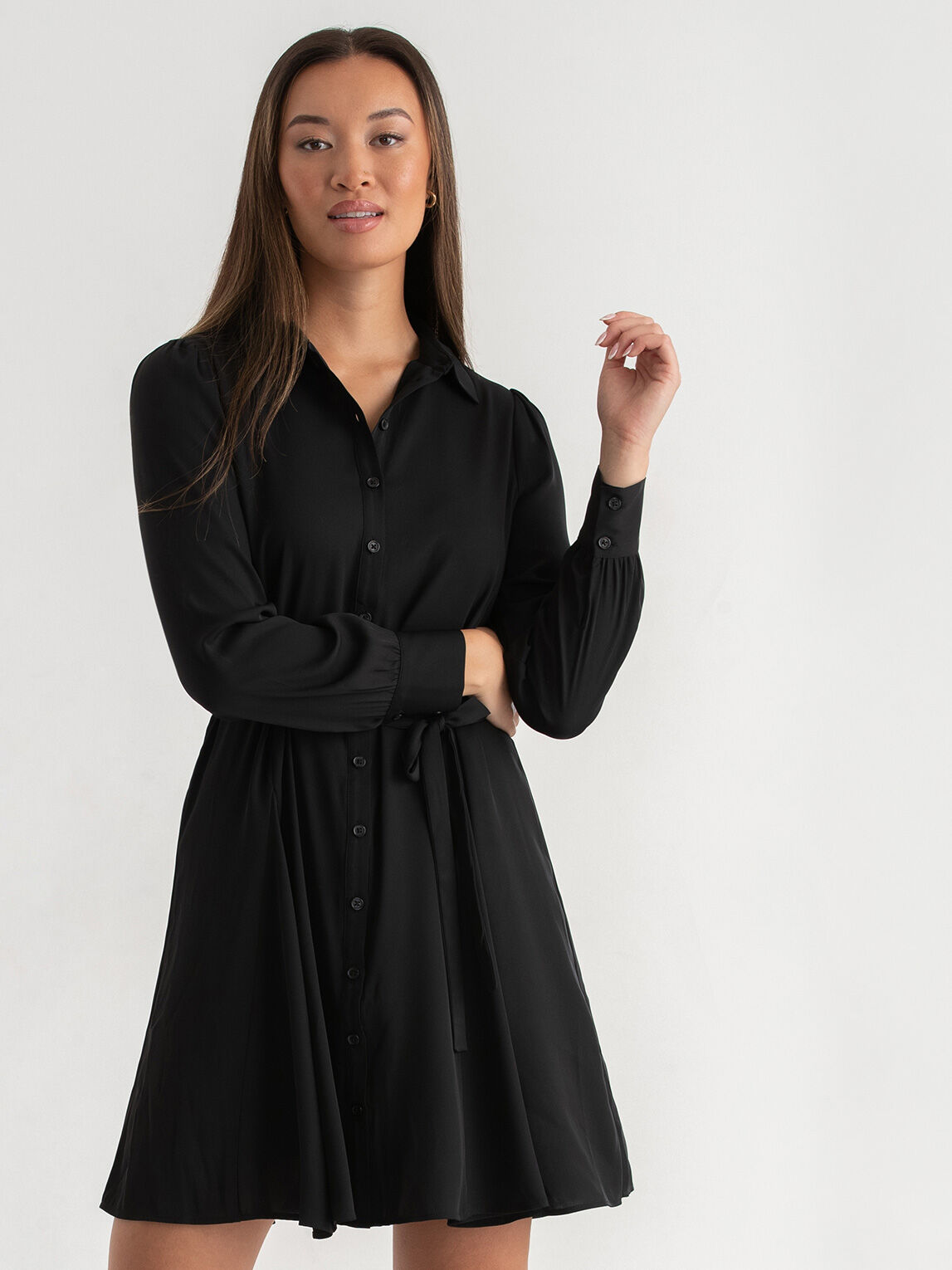 Long dress with buttons down the front sales