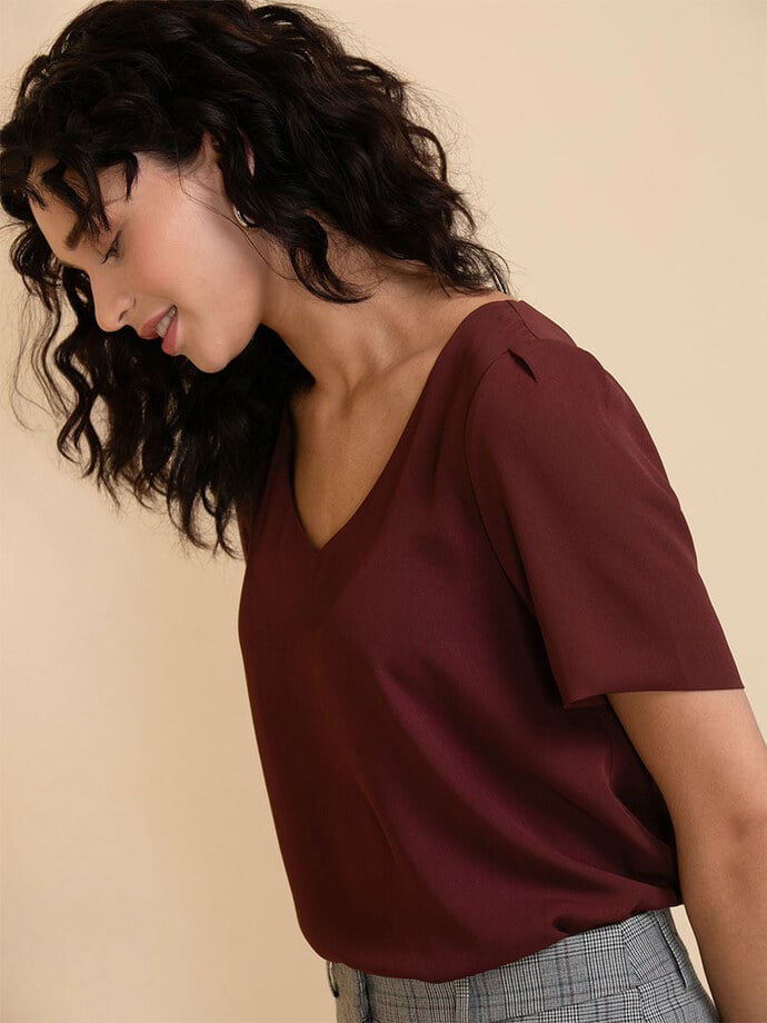 Vera Short Sleeve 2-Layer Essential V-Neck Blouse Image 1