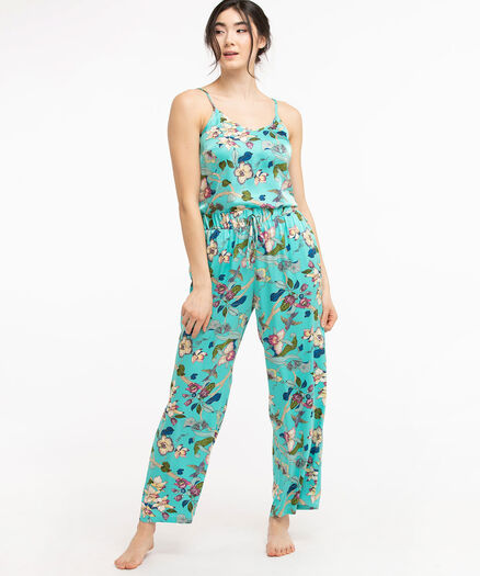 Luxe Satin Pajama Pant, Teal Floral