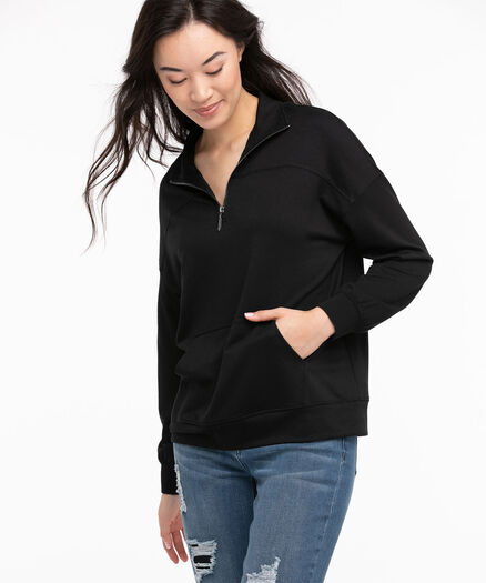 Black Half-Zip French Terry Sweatshirt, Black