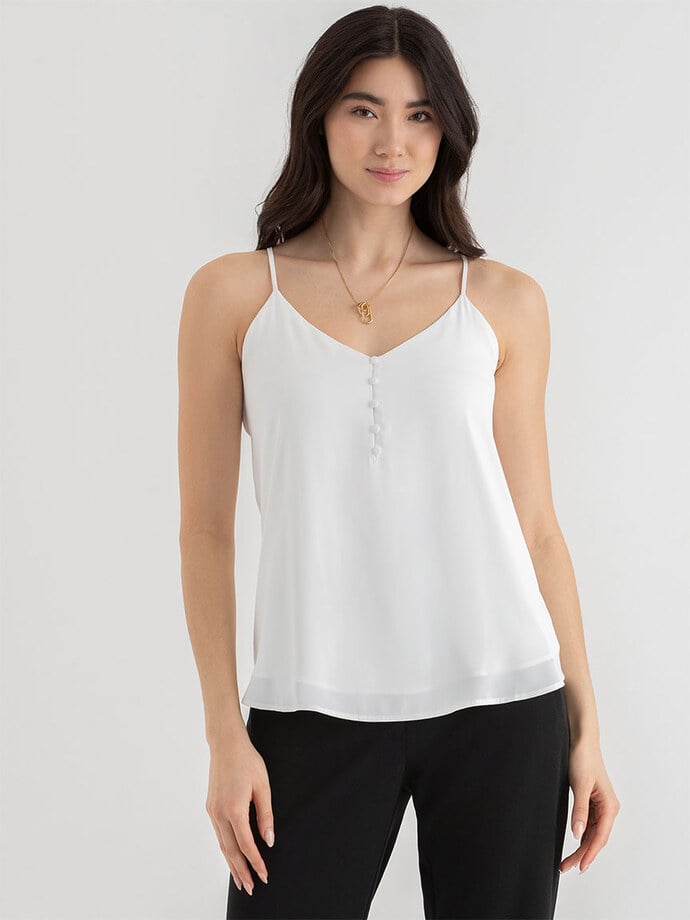 Strappy V-Neck Tank with Button Image 4