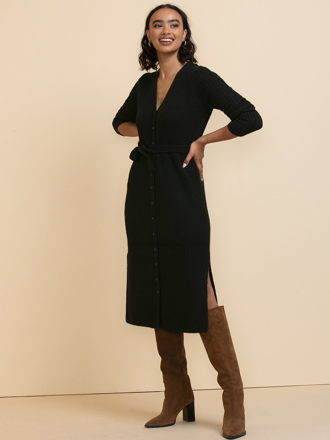 Belt sweater dress outlet