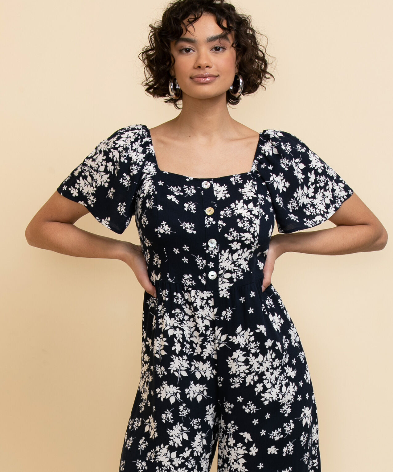 Luxology Square Neck Button Jumpsuit Luxology