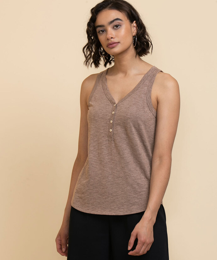 Sleeveless Henley Tee with Buttons Image 3