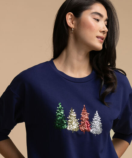 Scoop Neck Sweatshirt, Blueprint/Sequin Trees Scoop Neck Sweatshirt, Blueprint/Sequin Trees