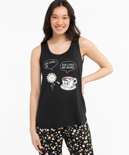 Scoop Neck Pajama Tank, Daisy/Coffee