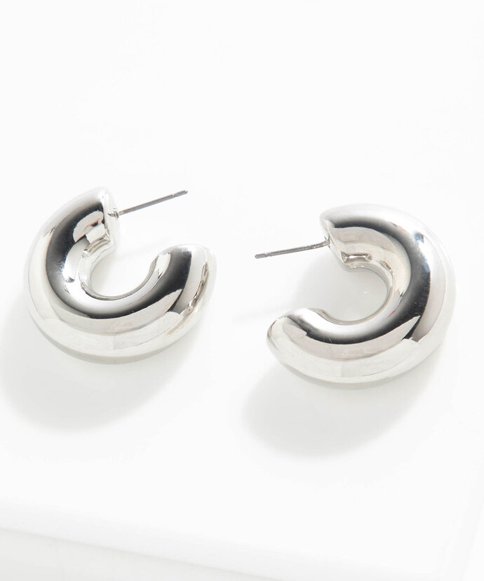 Medium Chunky Silver Hoop Earrings Image 2