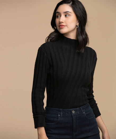 Femme By Design Ribbed Mock Neck Sweater, Black