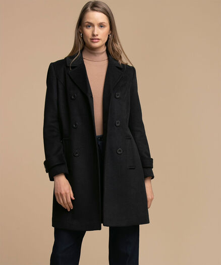 Double Breasted Wool Blend Coat, Black Double Breasted Wool Blend Coat, Black