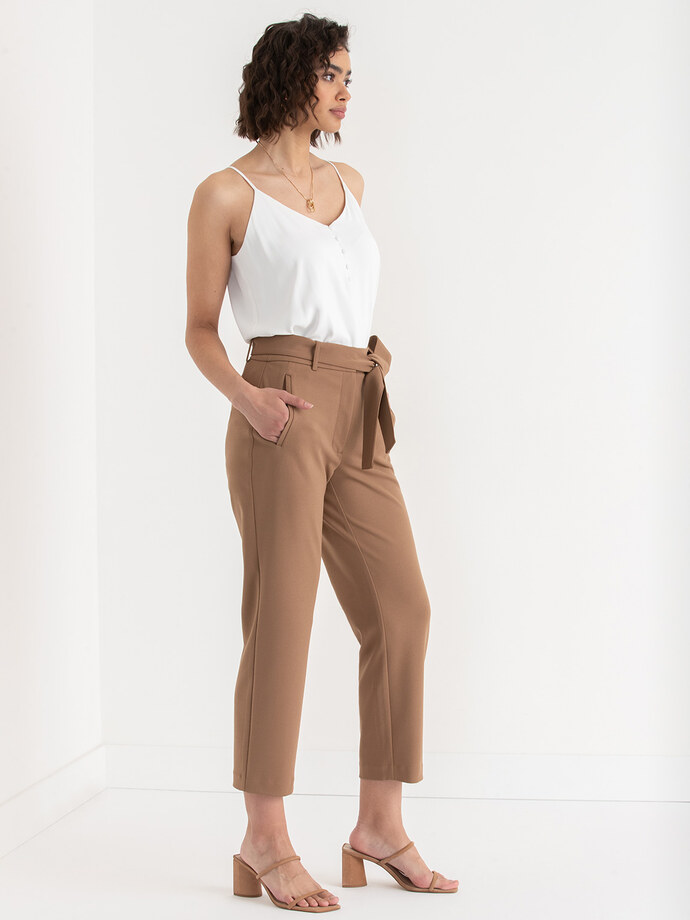 Belted Straight Crop Pant in Scuba Crepe Image 3