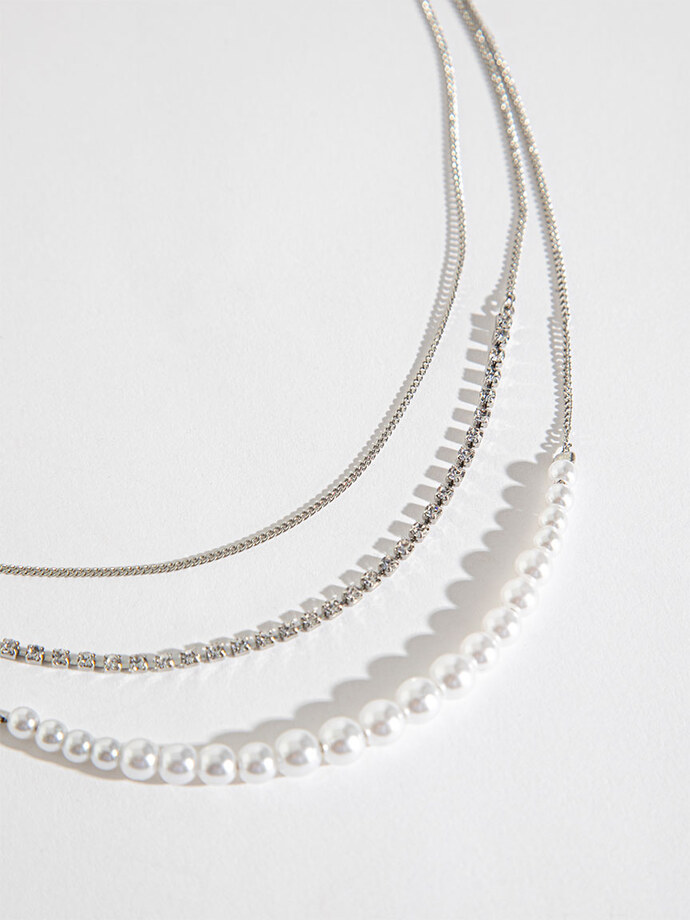 Tiny Crystal and Pearl Layered Necklace Image 2