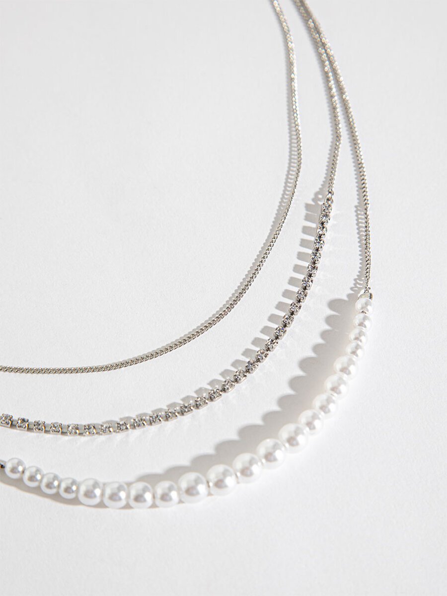 Tiny Crystal and Pearl Layered Necklace