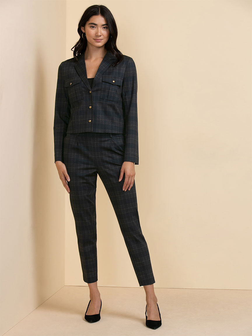 Plaid Tie Front Pant in Ponte by Jules Leopold Jules Leopold