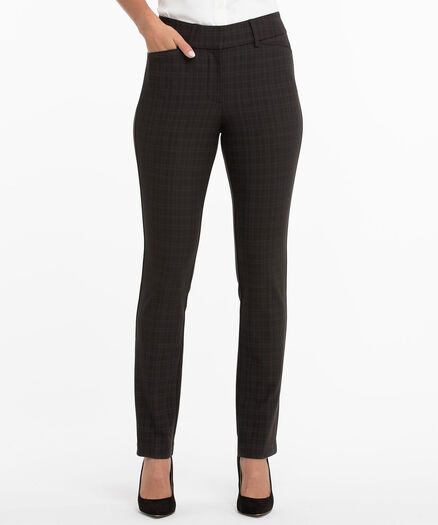 Luxe Ponte Straight Leg Pant, Charcoal Plaid