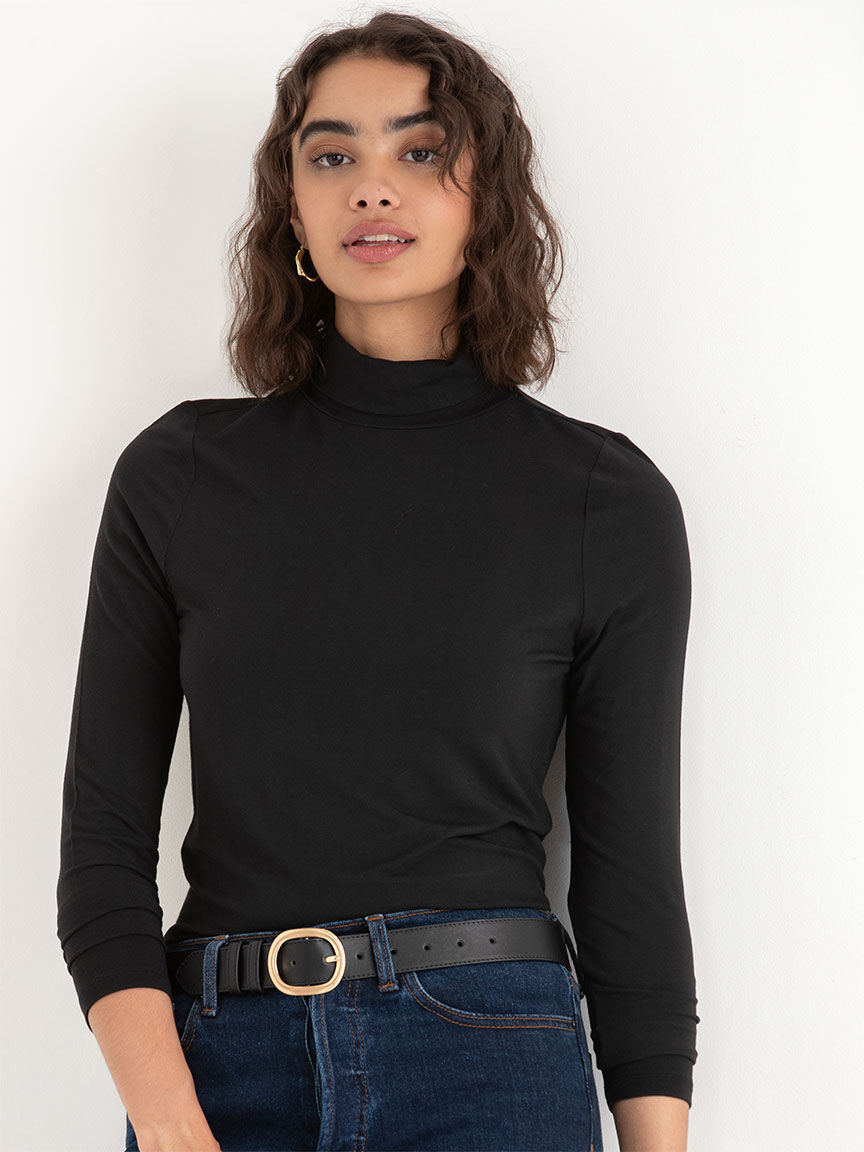 Modal Long Sleeve Turtleneck Shirt Ricki s Size XXL Black Colour