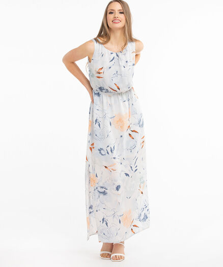 Sleeveless Side Slit Maxi Dress, Blue Italian Floral