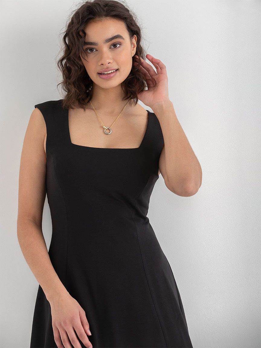 Luxe Ponte Square Neck Fit Flare Dress Rickis