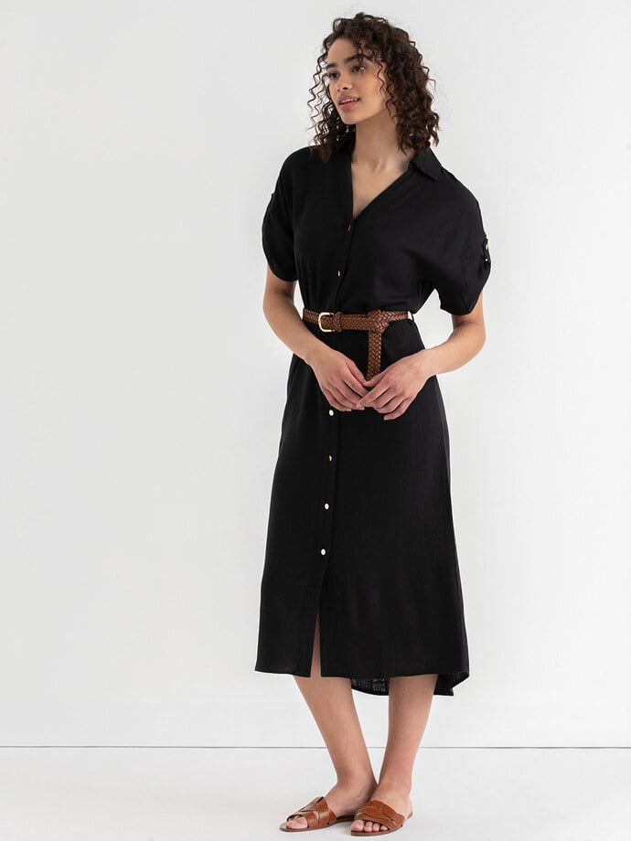 Linen Shirtdress with Roll Sleeves Image 5