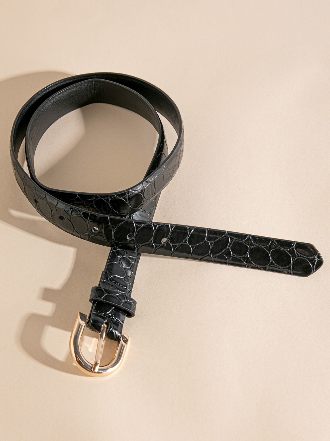 Black Faux Crocodile Belt