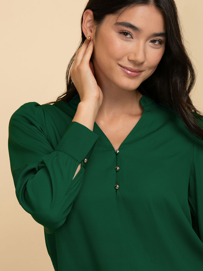 Long Sleeve V-Neck Blouse with Silver Buttons Image 3