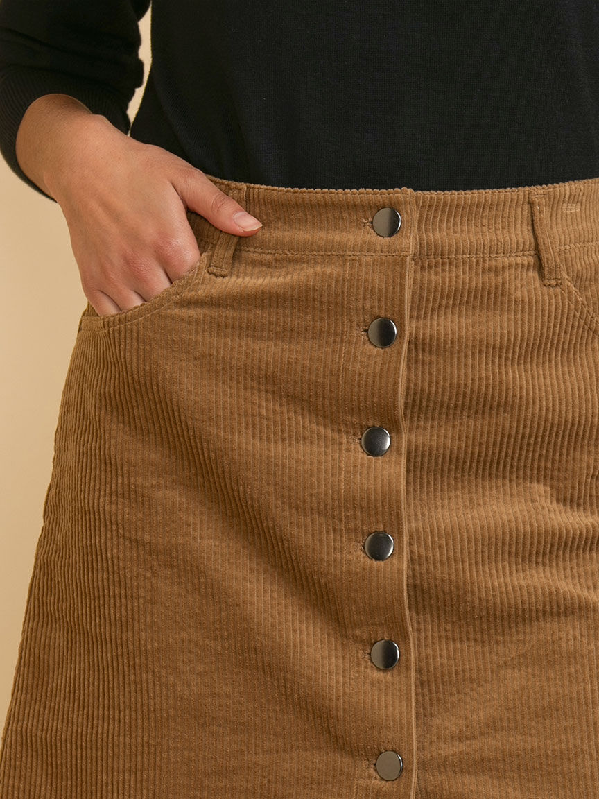 Button front corduroy skirt clearance