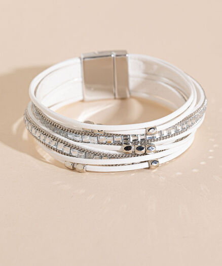 White Snap Bracelet with Silver Gems, White