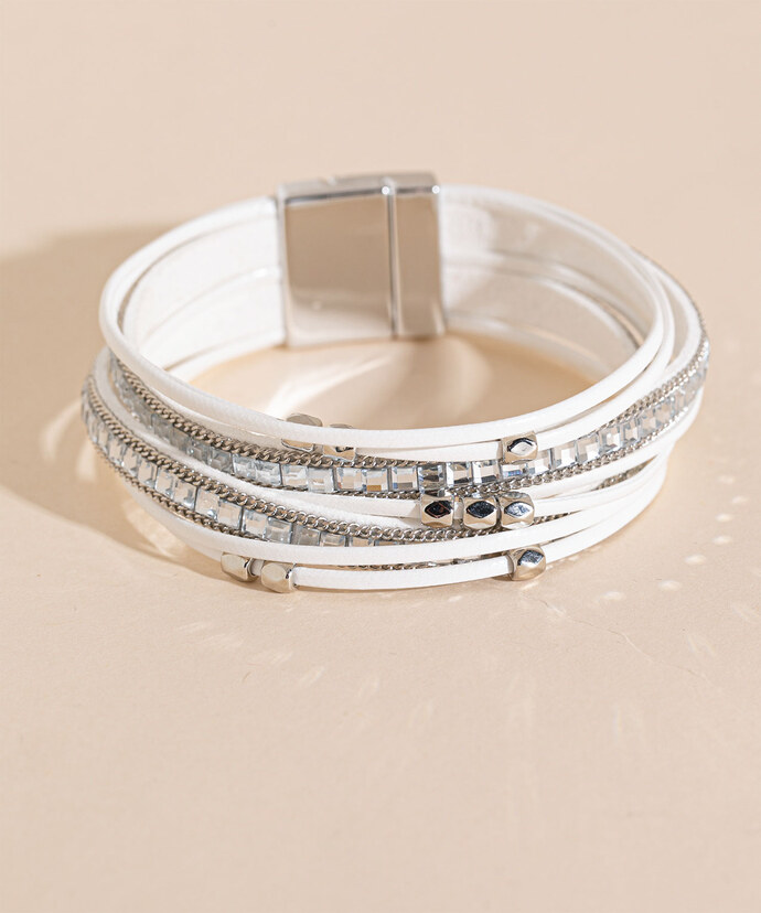 White Snap Bracelet with Silver Gems Image 1