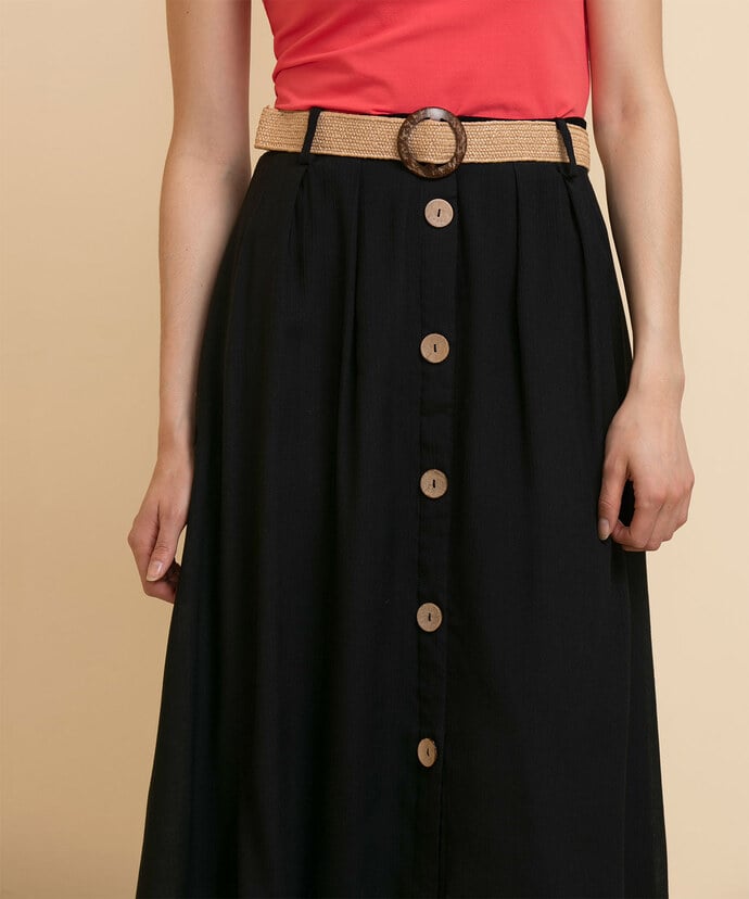Textured Midi Skirt with Wood Buttons Image 2