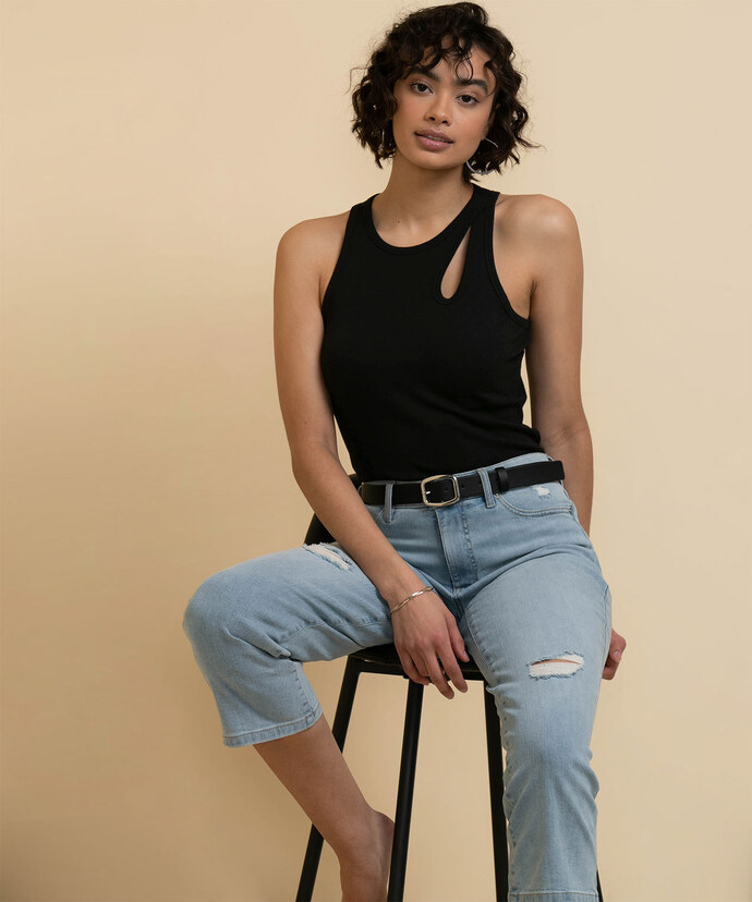 Sleeveless Rib Top with Cut-Out Image 2