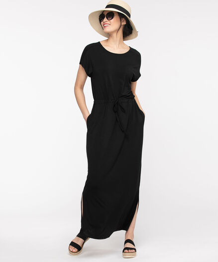 Drawstring Maxi Dress, Black