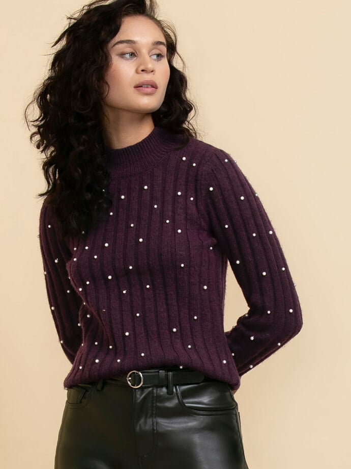 Wool-Blend Mock Neck Pearl Sweater Image 1