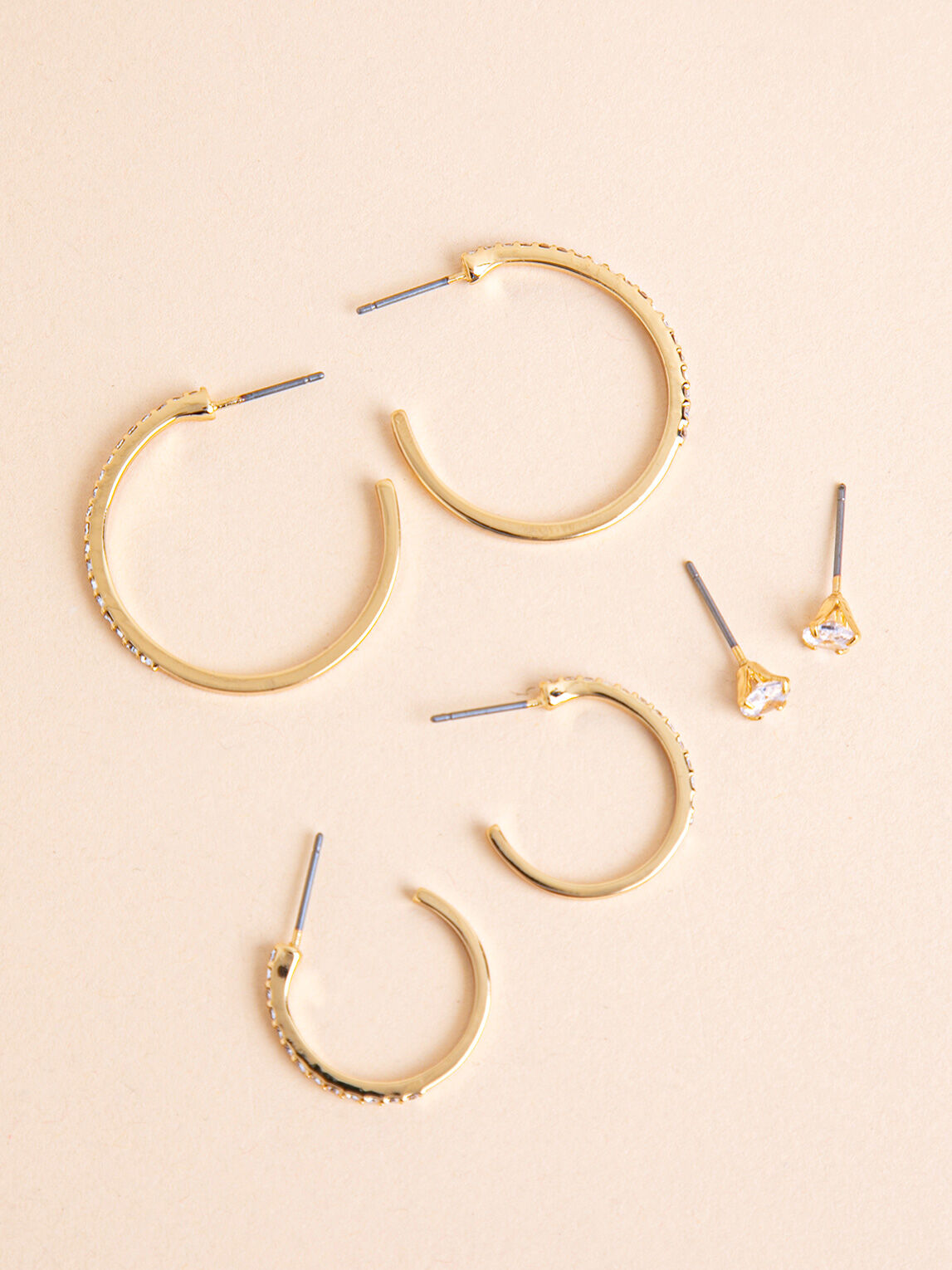 Trio 14K Gold Pave Hoop Earrings Rickis
