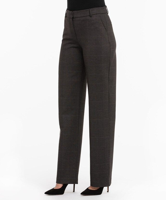 Ponte Fly Front Trouser in Charcoal/Brown Plaid Image 5