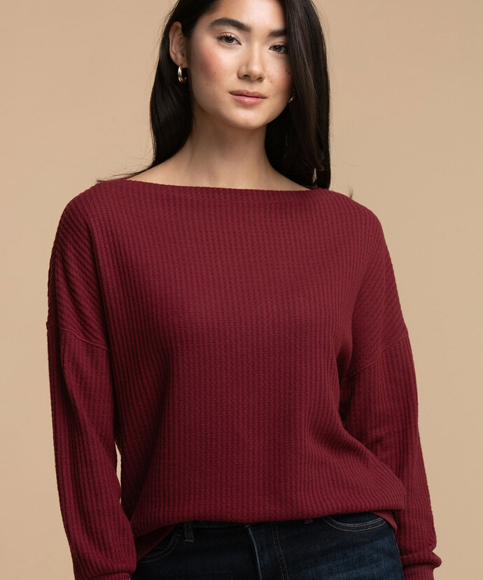 Waffle Knit Boat Neck Top Image 4