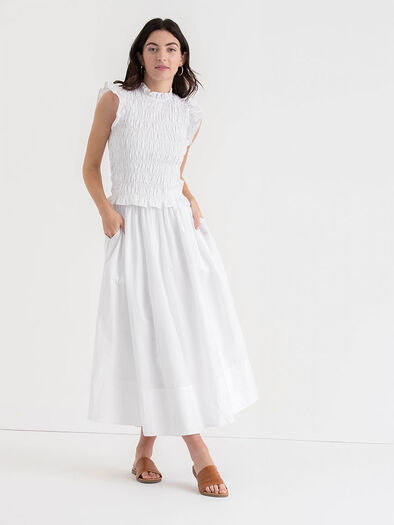 Poplin Full Skirt, White Poplin Full Skirt, White