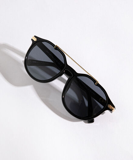 Keyhole Bridge Sunglasses with Brow Bar, Black Keyhole Bridge Sunglasses with Brow Bar, Black