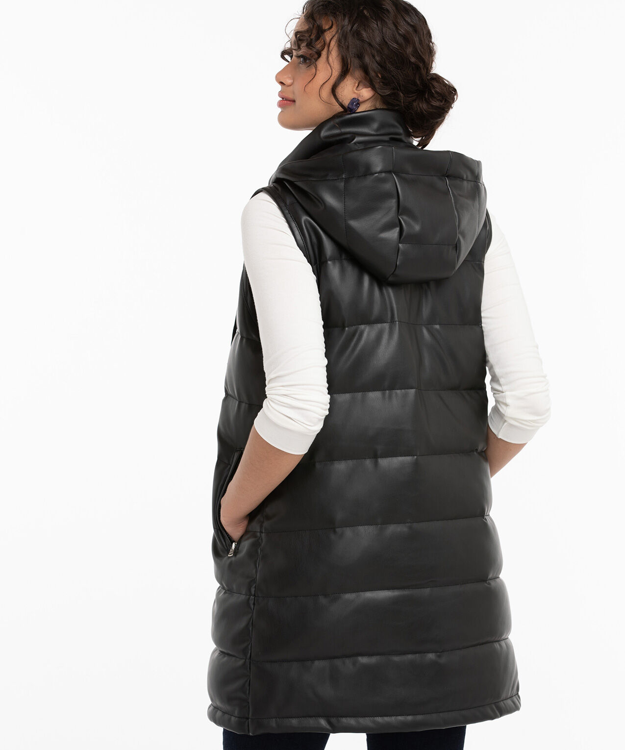 Faux Leather Longline Puffer Vest Rickis