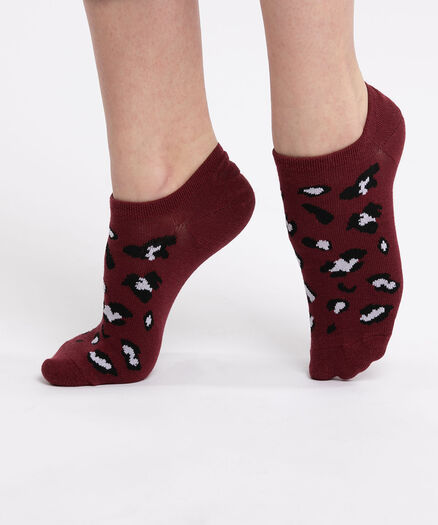 Burgundy Leopard Liner Socks, Burgundy
