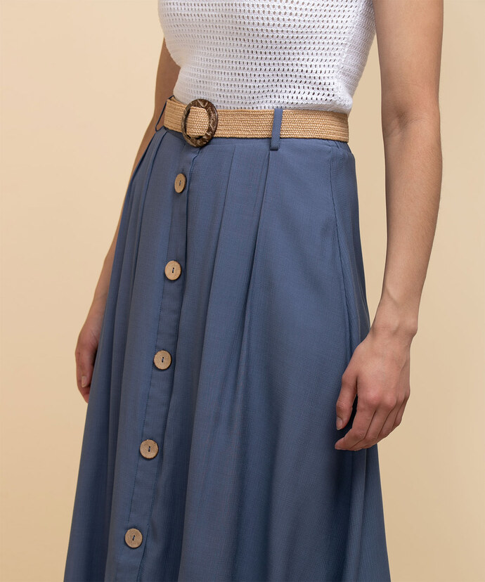 Textured Midi Skirt with Wood Buttons Image 1