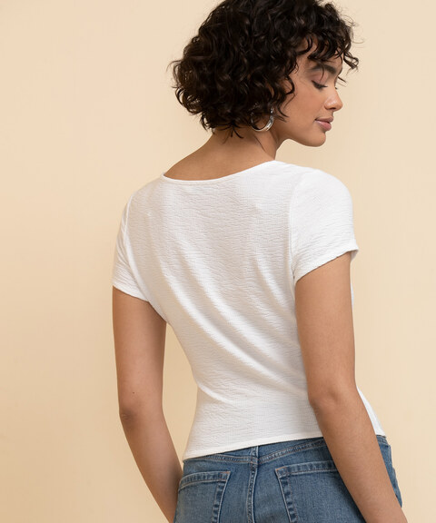 Short Sleeve V-Neck Top with Channel Front