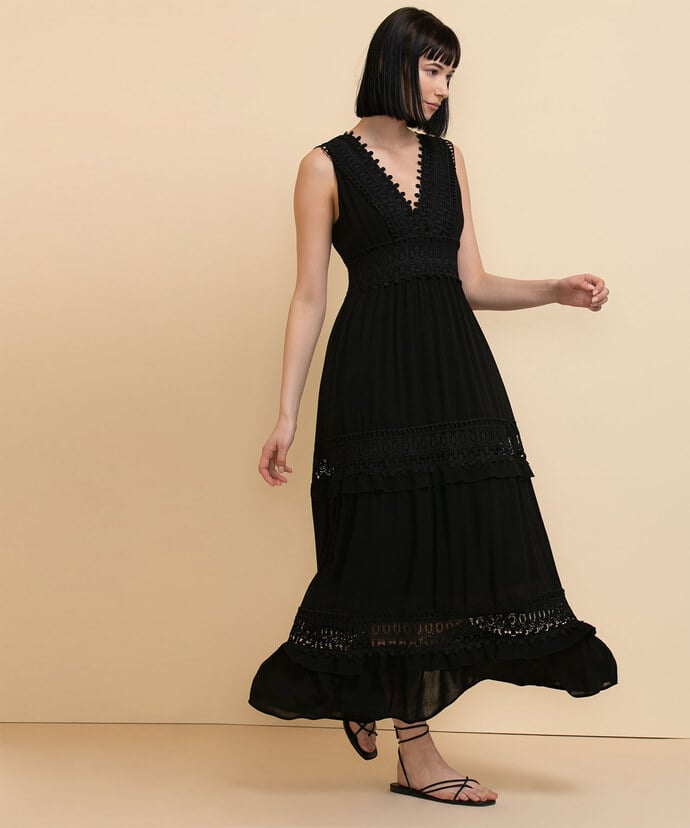 Wide Strap Maxi Dress with Crochet Insert Image 4