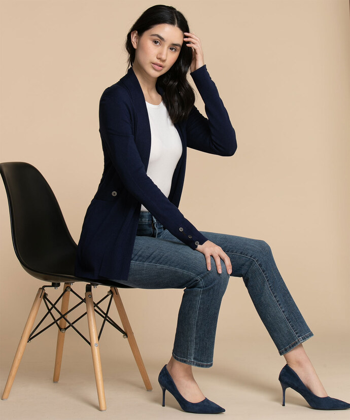 Navy Cardigan with Button Cuff Detail Image 1