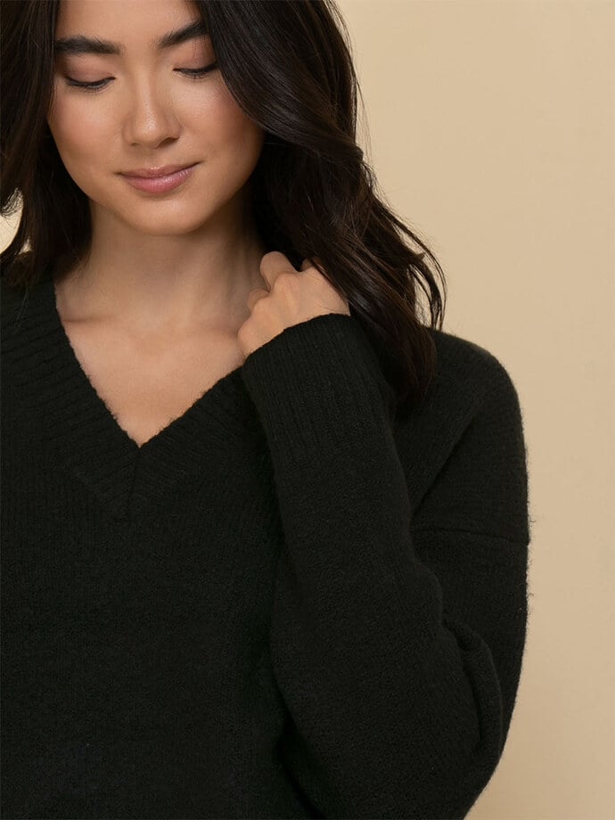 Relaxed Rib Trim V-Neck Sweater Image 4