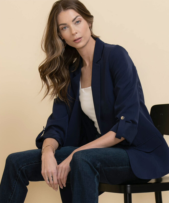 Rolled Cuff Open Front Blazer Image 1