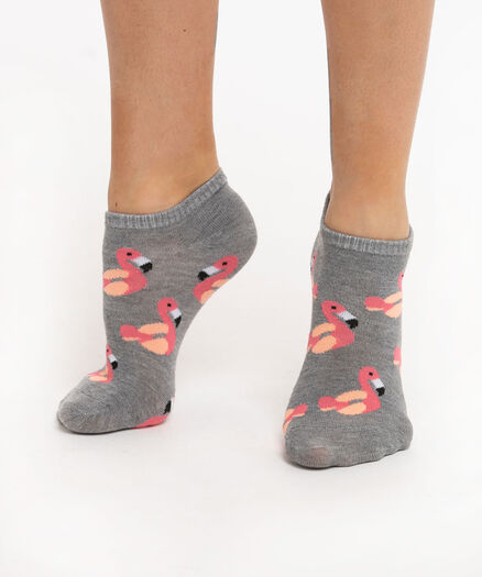 Flamingo Floatie Socks, Light Grey/Flamingos