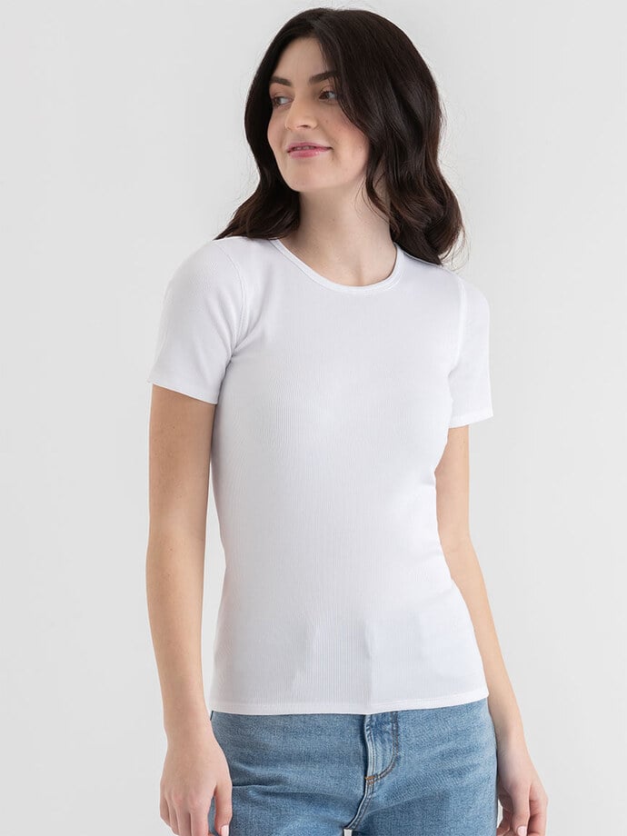 Short Sleeve Ribbed Crew Neck Top Image 5